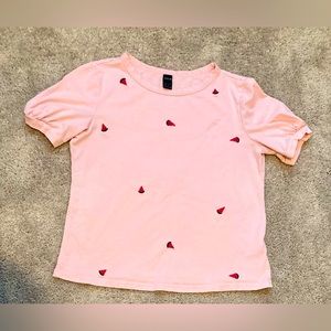 Shein pink watermelon short sleeve loose fit crop top